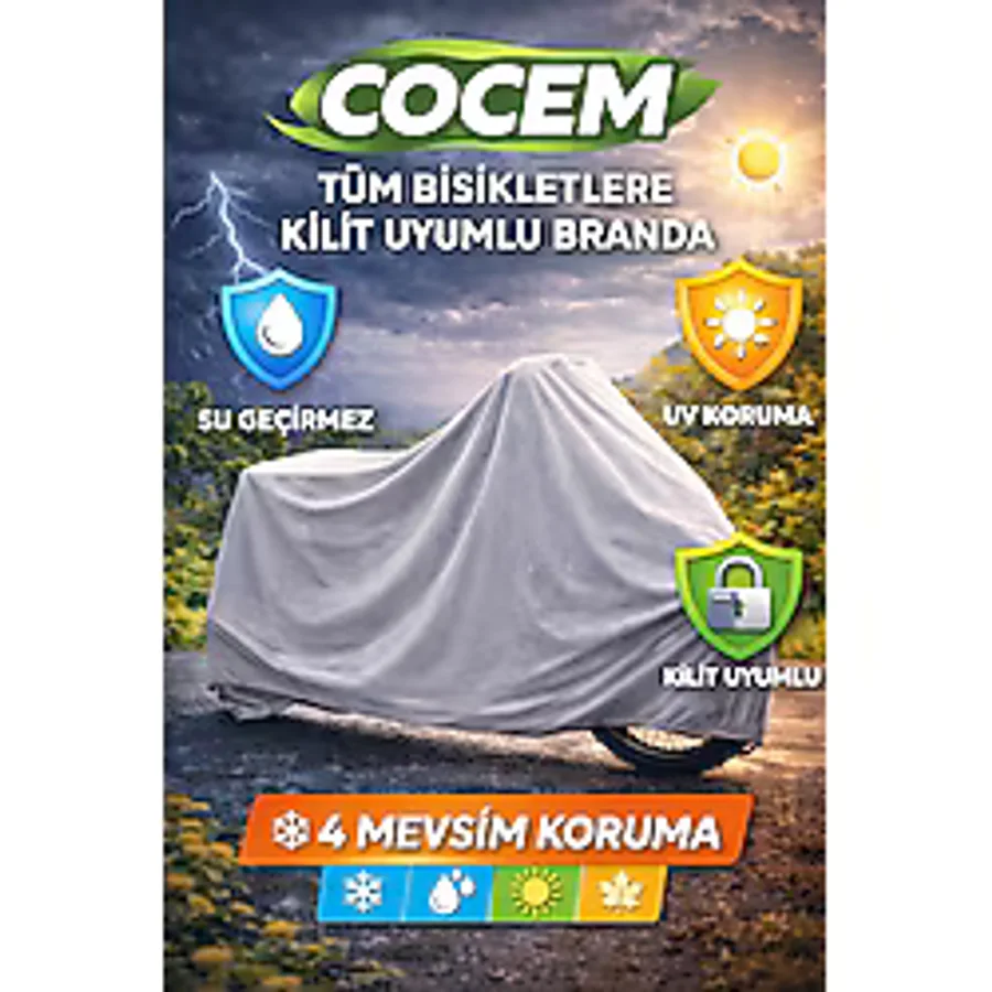 COCEM Bisiklet Brandası Universal Su Geçirmez Kilit Uyumlu UV Korumalı 4 Mevsim Koruma