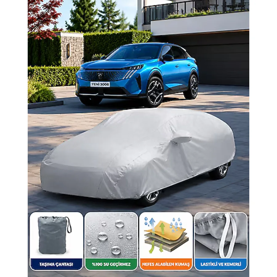COCEM Peugeot 3008 Premium Araç Brandası Su Geçirmez UV Korumalı Tam Koruma Gri 2020-2026