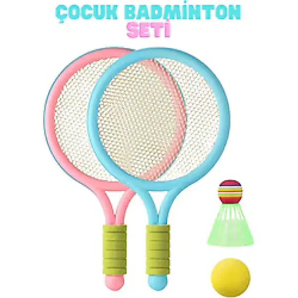 Çocuk Badminton Tenis Seti Plaj Bahçe Spor Oyuncaklaı - Mavi - Pembe