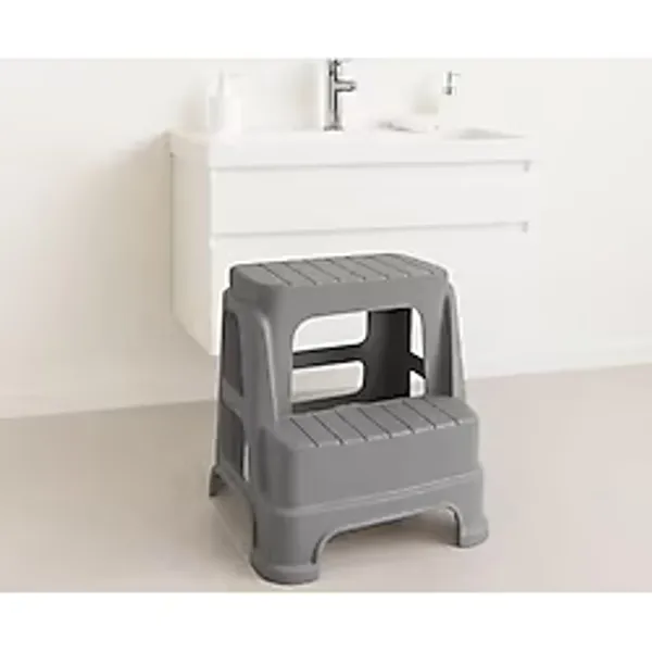 Çocuk Basamak Taburesi 2 Katlı Kaydırmaz, Bebek Tuvalet Eğitimi ve Banyo Lavabo Basamağı, Çocuklar İçin Plastik Pratik Yükseltici Tabure (gri)