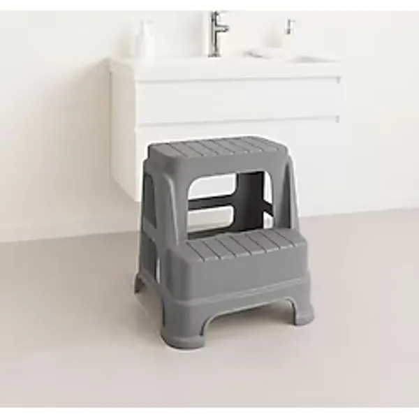 Çocuk Basamak Taburesi 2 Katlı Kaydırmaz; Bebek Tuvalet Eğitimi ve Banyo Lavabo Basamağı, Çocuklar İçin Plastik Pratik Yükseltici Tabure (Gri) - Çok Renkli