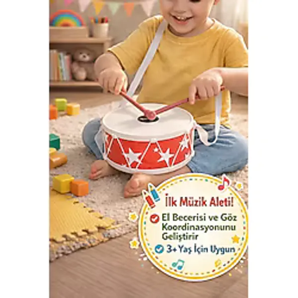 Çocuk Davul Oyuncak 17 cm Askılı Mini Davul Müzik Aleti 3+ Yaş Ritim Geliştirici Oyuncak