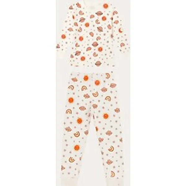 Çocuk Gezegen Desenli Pijama Takımı Ekru