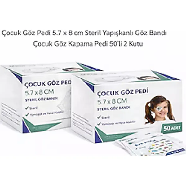 Çocuk Göz Pedi 5.7 X 8 Cm Steril Yapışkanlı Göz Bandı Desenli Çocuk Göz Kapama Pedi 50'Li 2 Kutu