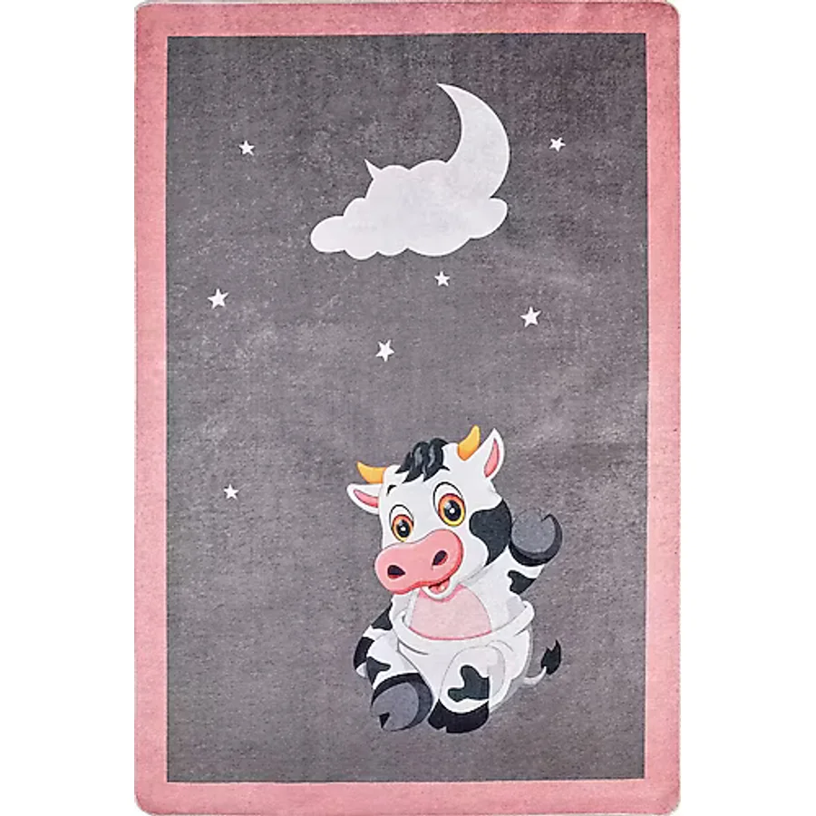 Çocuk Halısı ve Bebek Halısı Yıkanabilir Kaymaz Taban Figürlü Gri Pembe Dijital Baskı Halı HC044