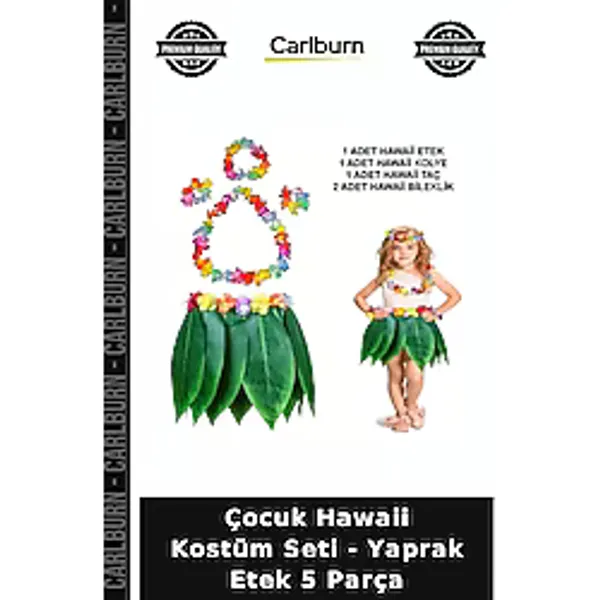 Çocuk Hawaii Kostüm Seti - Yaprak Etek 5 Parça Dans Kıyafeti Doğurganlık Etkinlik Ürünü