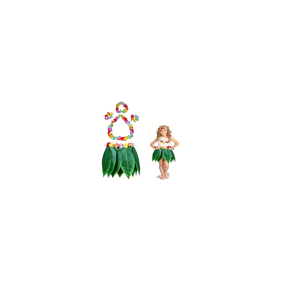 Çocuk Hawaii Kostüm Seti - Yaprak Etek & Hawaii Set - 5 Parça