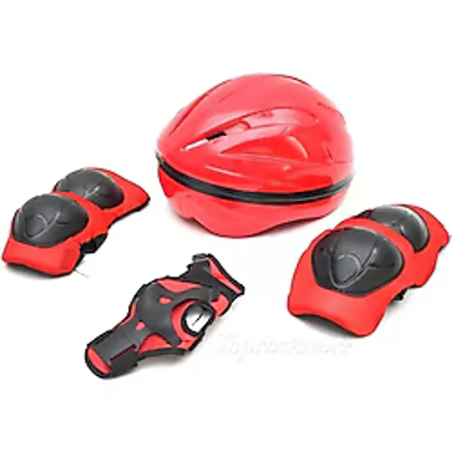 Çocuk Kask Dizlik Dirseklik Eldiven Koruyucu Set 7 Parça Kırmızı