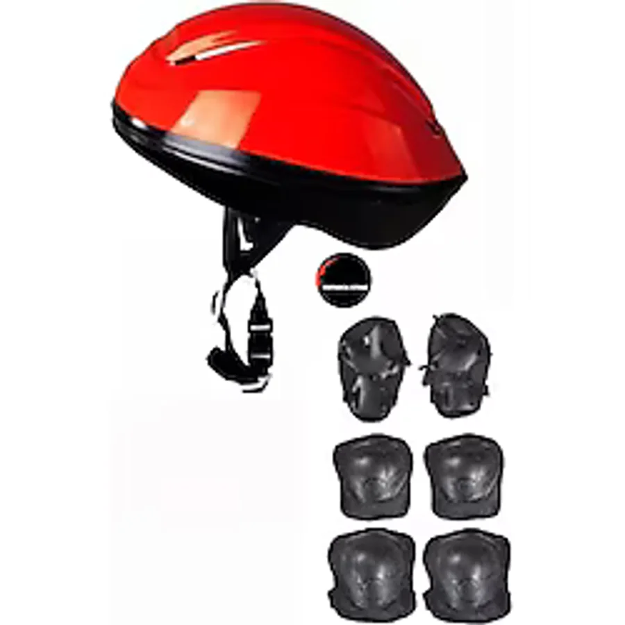 Çocuk Kask Dizlik Dirseklik Ellik Set 7 Parça Scooter Bisiklet Paten Kaykay Koruyucu Set Kırmızı