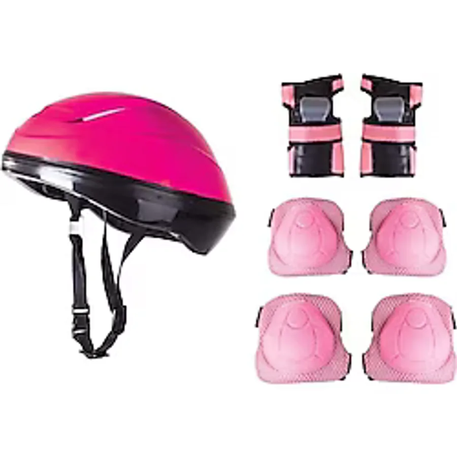 Çocuk Kask Dizlik Dirseklik Koruyucu Set 7 Parça Pembe