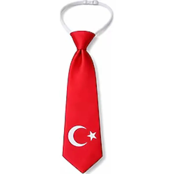 Çocuk Kırmızı Türk Bayrağı Desenli Lastikli Kravat Ayarlanabilir Unisex