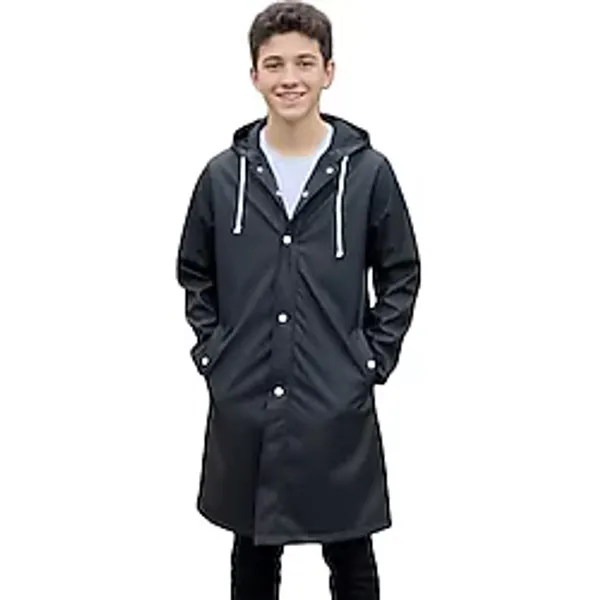 Çocuk Unisex Su Geçirmez Uzun Yağmurluk Siyah