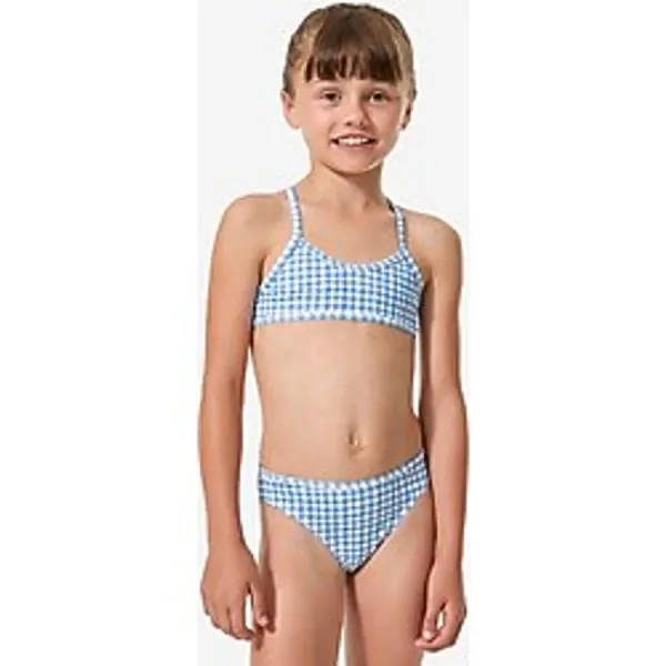 Çocuk Yuvarlak Yaka Bikini Takımı - Mavi - Çiçek Desenli - Boni