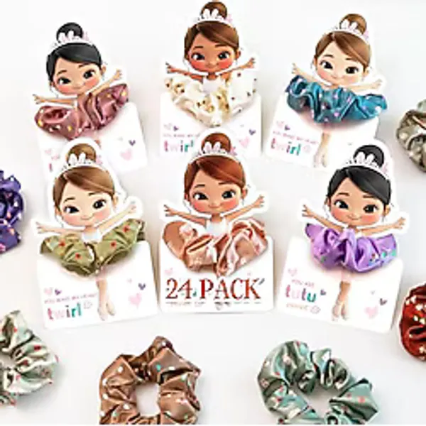 Çocuklar için Sevgililer Günü Hediyeleri - 24'lü Paket Sevgililer Balerin Kartları Saç Scrunchies - Okul Sınıf Erkek Kız Çocuklar ve Çocuklar için Sevgililer Günü Hediyesi Değişimi Parti Favor Setleri