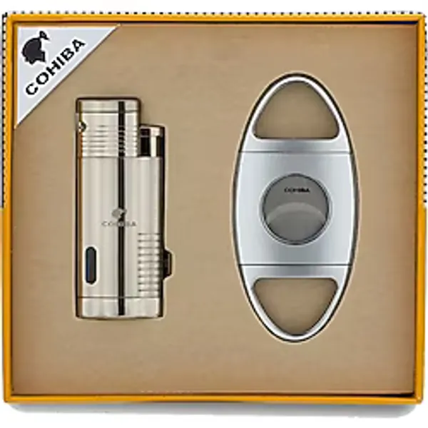 Cohiba 3 Torch Çakmak Ve Kesici Puro Seti Silver
