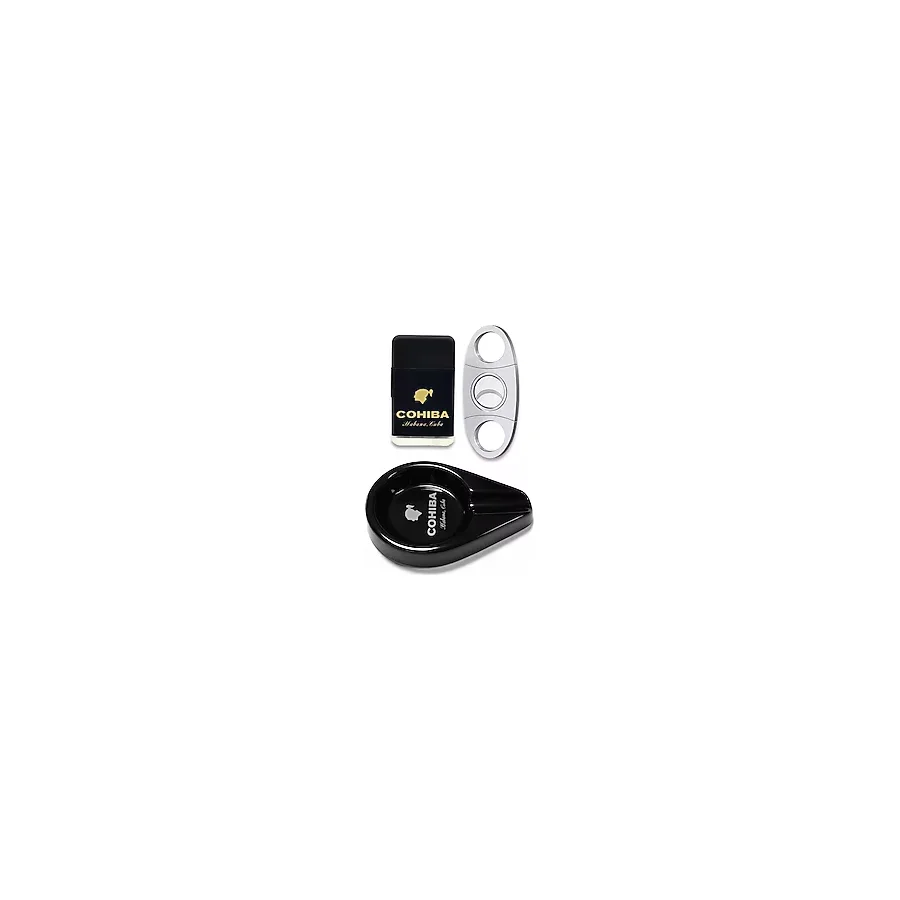 Cohiba Küllük Çakmak ve Metal Kesici Puro Aksesuar Seti Oval Tekli