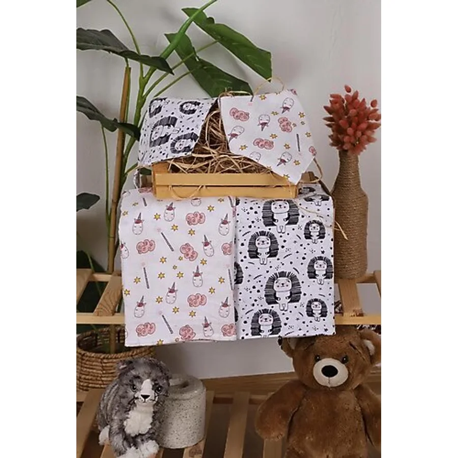 ÇOK AMAÇLI ÖRTÜ-KUNDAK 80x80 cm 2'li set örtü + 2 li Salya Önlüğü OEKO-TEX sertifikalı