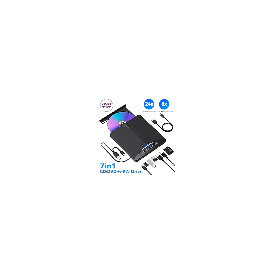 Çok Fonksiyonlu Harici Cd Dvd Sürücü 7 In 1 Harici USB 3.0 Type-c Yazıcı Okuyucu Laptop Mac Win