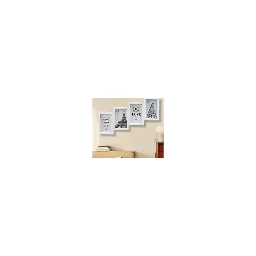 Çoklu Fotoğraf Çerçevesi MDF Ahşap Modern Kolaj Çerçeve Fotoğraf Tutucu 4 Fotoğraf 10x15cm beyaz renk