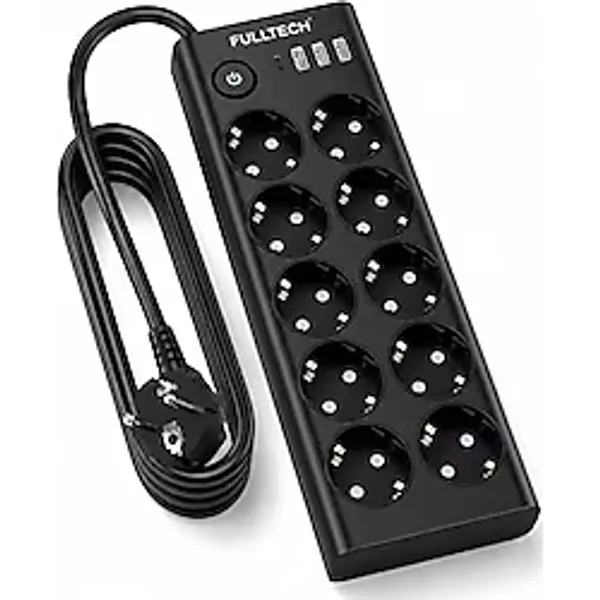 Çoklu Priz 10'lu Grup Priz USB'li (3x USB-A, 1x USB-C), 3680W 16A, 2 Metre Kablo, Topraklı Uzatma Kablosu, Ev Ofis Gaming İçin