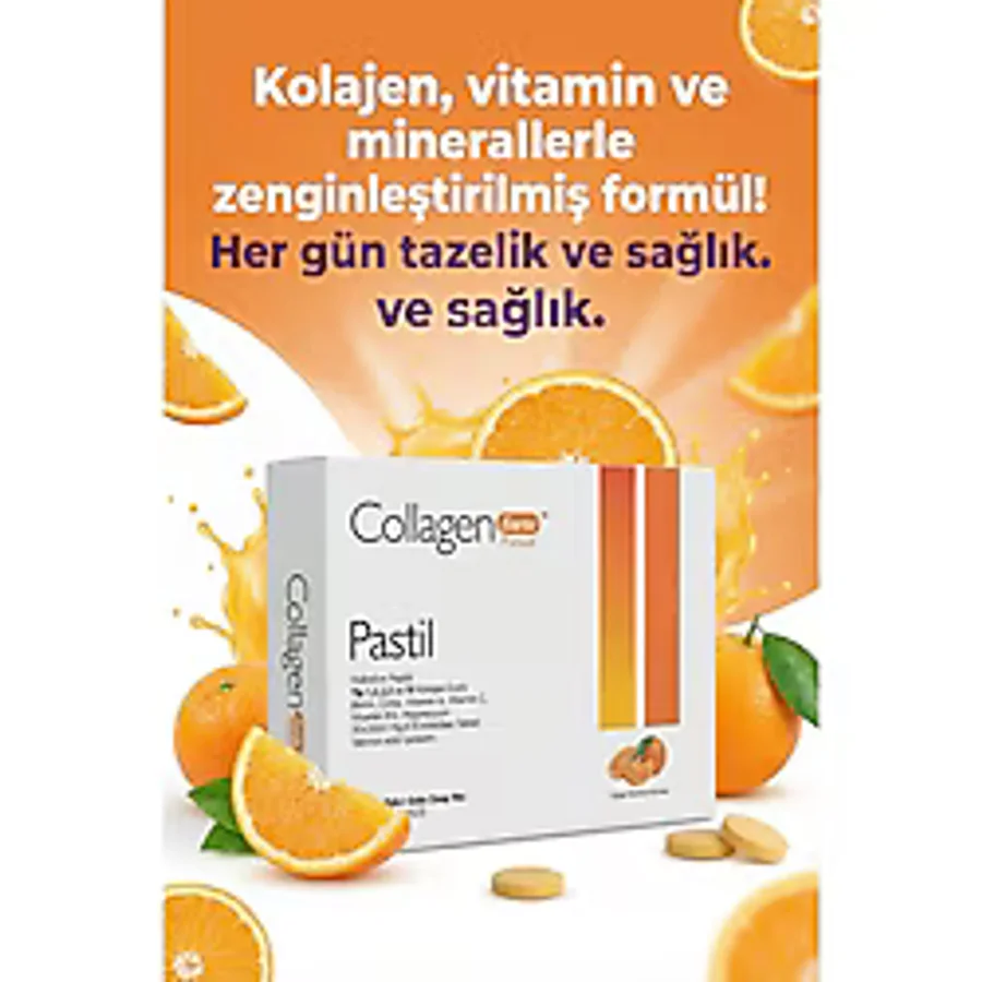 Collagen Forte Platinum 5 Tip Kolajen Pastil 2000mg X 30 Emilebilen Tablet, Biotin, Vitamin A, C, B12, Portakal Aromalı