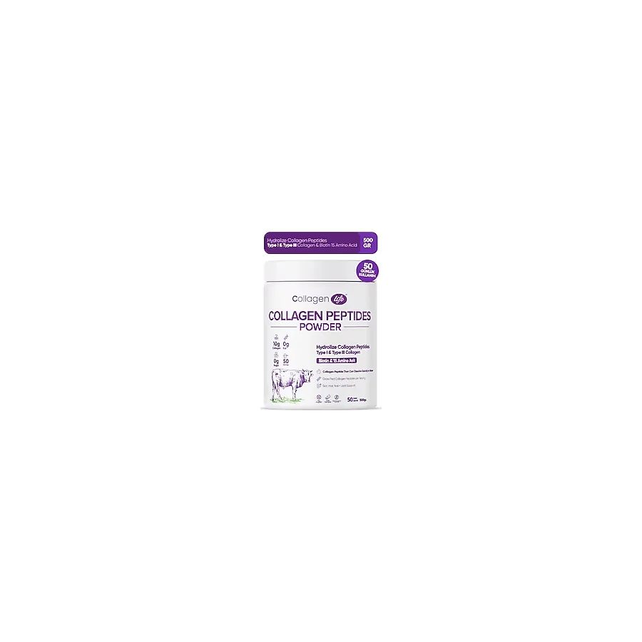 COLLAGEN LIFE %100 Hidrolize Kolajen Peptitler Biotin Ve 15 Amino Asit İçeren Gıda Takviyesi 50 Günlük