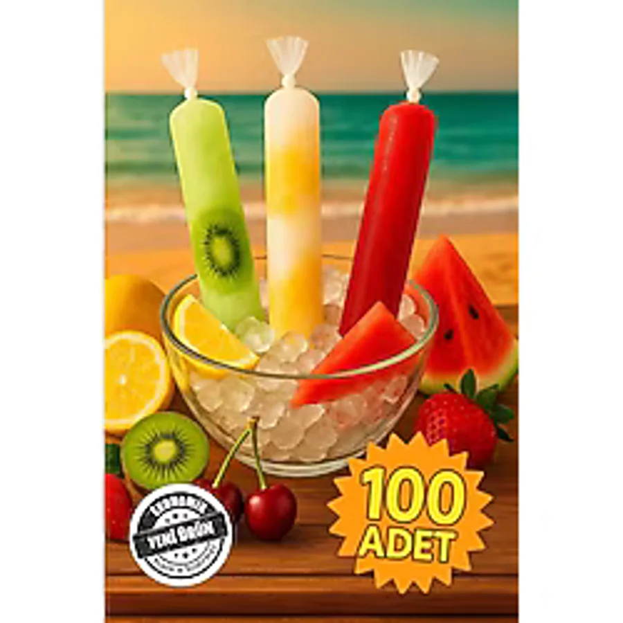 Colorpak Torbası 100 Adet Ekonomik Dondurma Poşeti 5X33 Cm Buz Torbası Poşeti - 5 x 33 cm