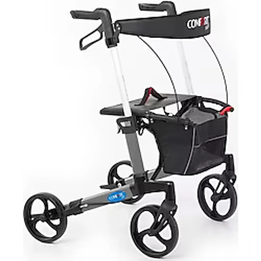 Comfort Plus Rolatör Yürüteç Gri Alüminyum Şase, Katlanabilir 8" Frenli Tekerlekli, Oturaklı ve Se