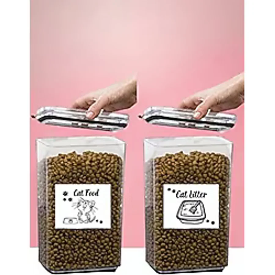 Comprox 2 Adet 2,9lt + 2,9lt Kedi Köpek Kuru Mama Kum Saklama Kabı Kutusu Seti - Beyaz