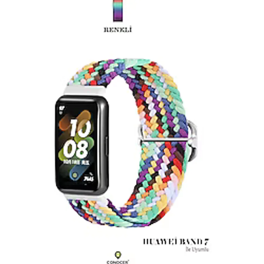 CONOCER Huawei Band 7 Uyumlu Yeni Tasarım Mikrofiber Dokuma Hasır Kordon Kayış