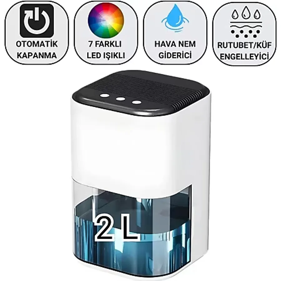 Coofbe 2000ml Işıklı Banyo Mutfak Dolap Nem Alma Cihazı Mantar Rutubet Nem Küf Önleyici Dehumidifer