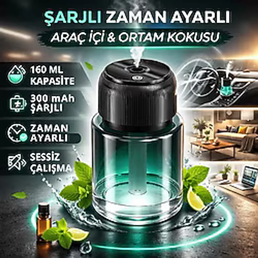 Coofbe Otomatik 160Ml Şarjlı Araç Aroma Difüzör Oto Kokusu Işıklı Ev Oda Araba Koku Makinası Aromaterapi