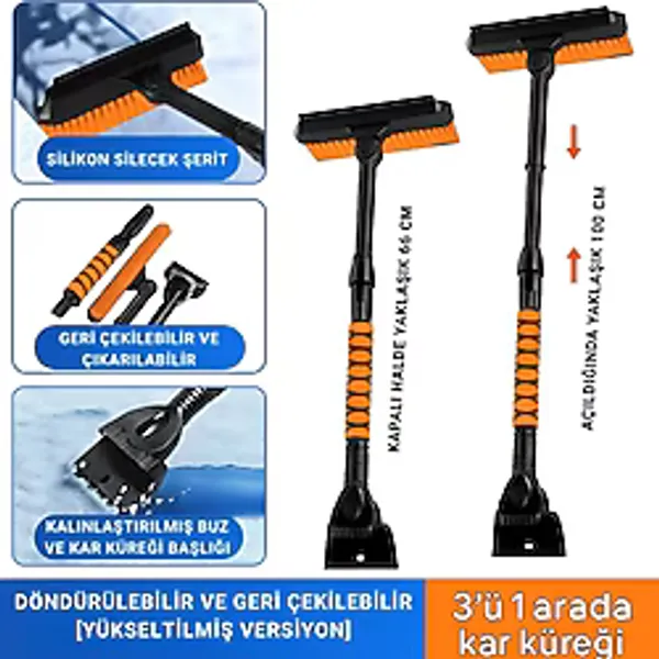 Coofbe Teleskopic Profesyonel 2İn1 Araç Kar Fırçası Oto Ön Cam Buz Kazıyıcı Araç Kar Fırçası Ve Buz Kazıyıcı