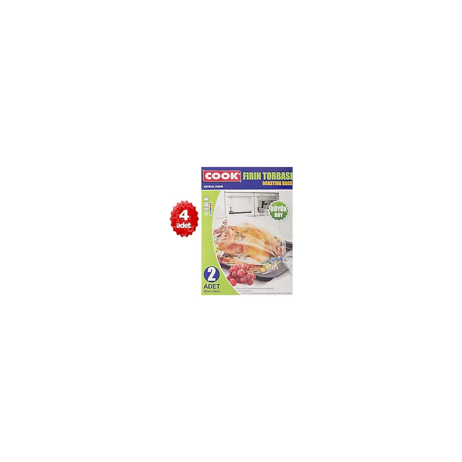 Cook Fırın Torbası - X4 Adet Büyük Boy 45 cm x 50 cm (2 Adet/kutu Içi) - 45 x 50 cm