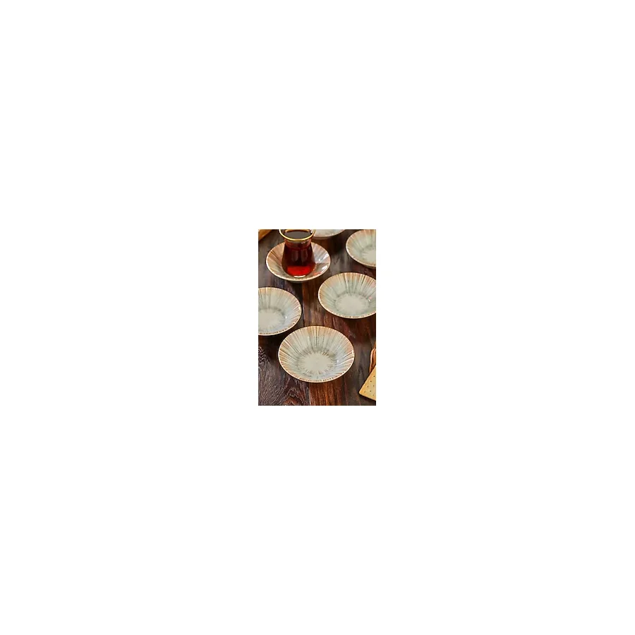 Cooker 6'lı 11 cm Desenli Porselen Çay Tabağı CKR4145 Krem