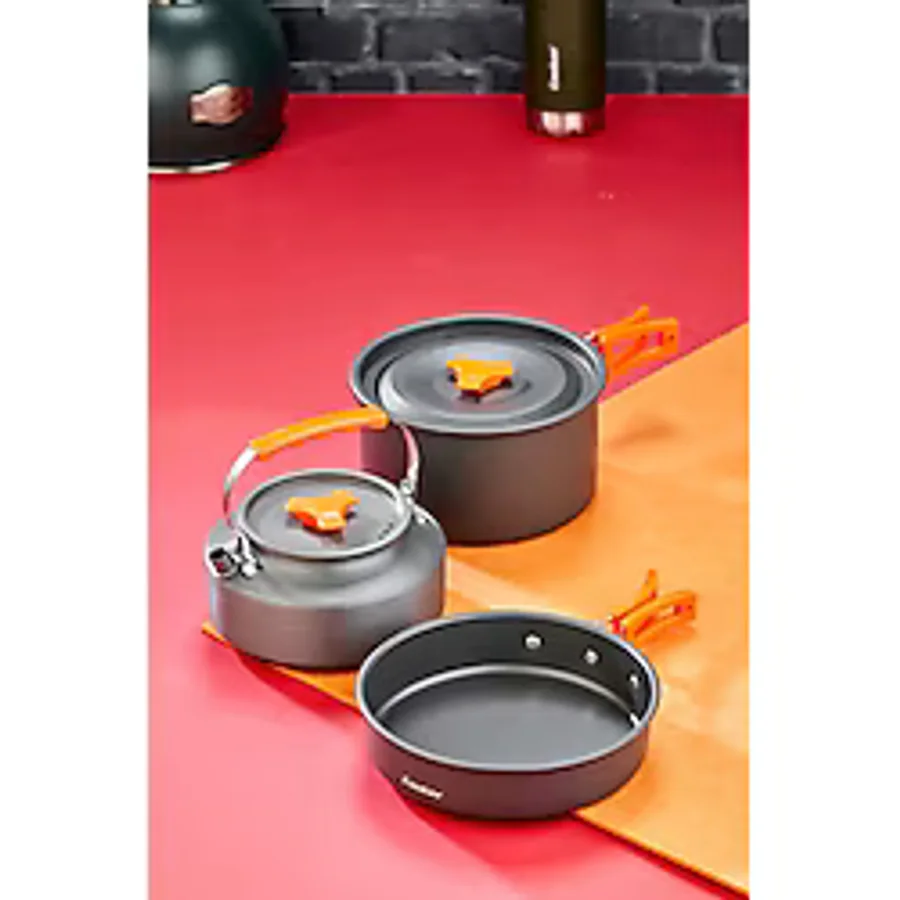 Cooker CampPro 3'lü Kamp Tencere, Tava ve Çaydanlık Seti YK1815