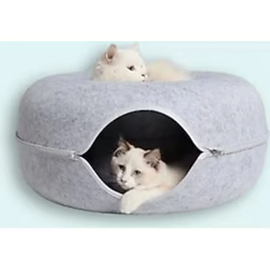 Coolizz Donut Kedi Tüneli / Donut Kedi Yatağı - 60 cm - Açık Gri