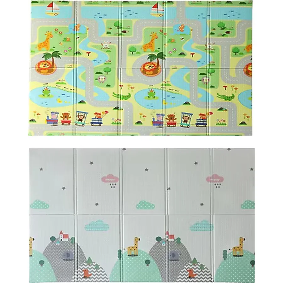 Coolmats 200x130x1 Cm Yeşil Parkur - Bulutlar Dağlar Masalı Katlanabilir Oyun Matı