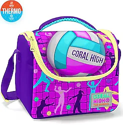 Coral High 11761 Pembe Mor Voleybol Desenli Termoslu Beslenme Çantası