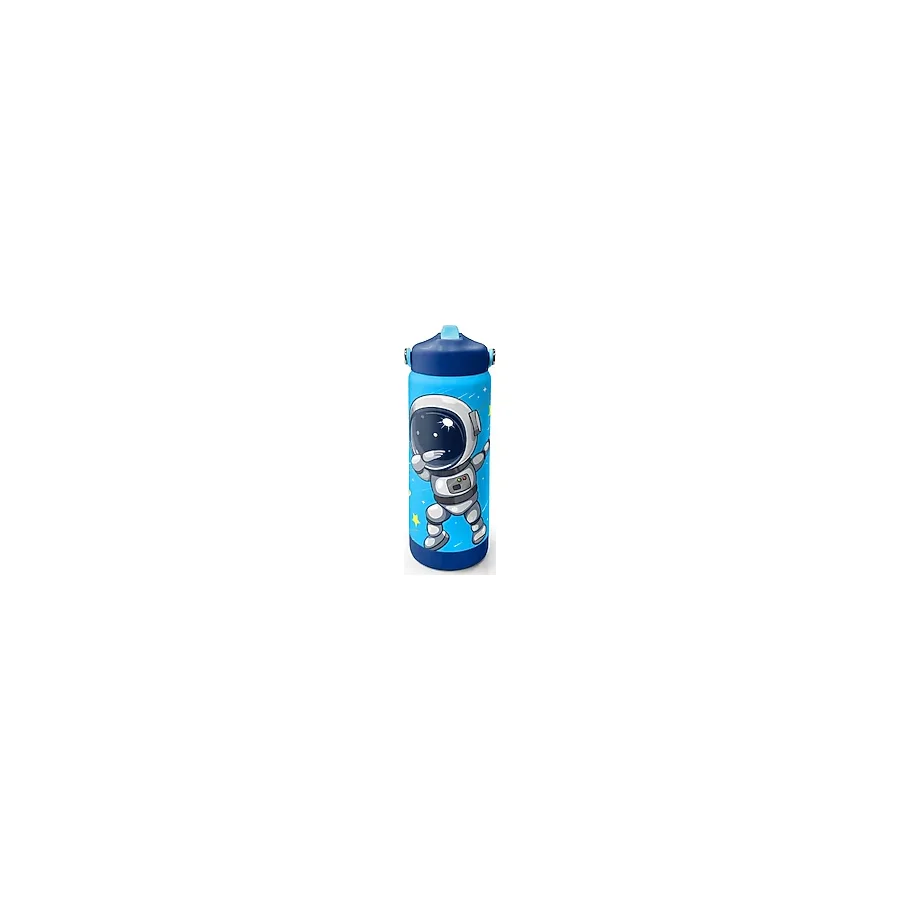 Coral High 650 ml Erkek Çocuk Lacivert Mavi Astronot Desenli Çelik Suluk/Matara (Pipetli) 38389