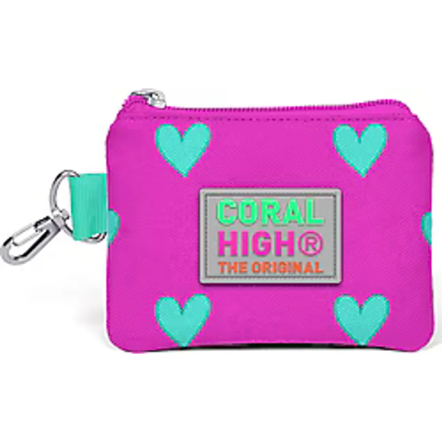 Coral High Kids Neon Pembe Su Yeşili Kalp Desenli Bozuk Para Çantası 21727