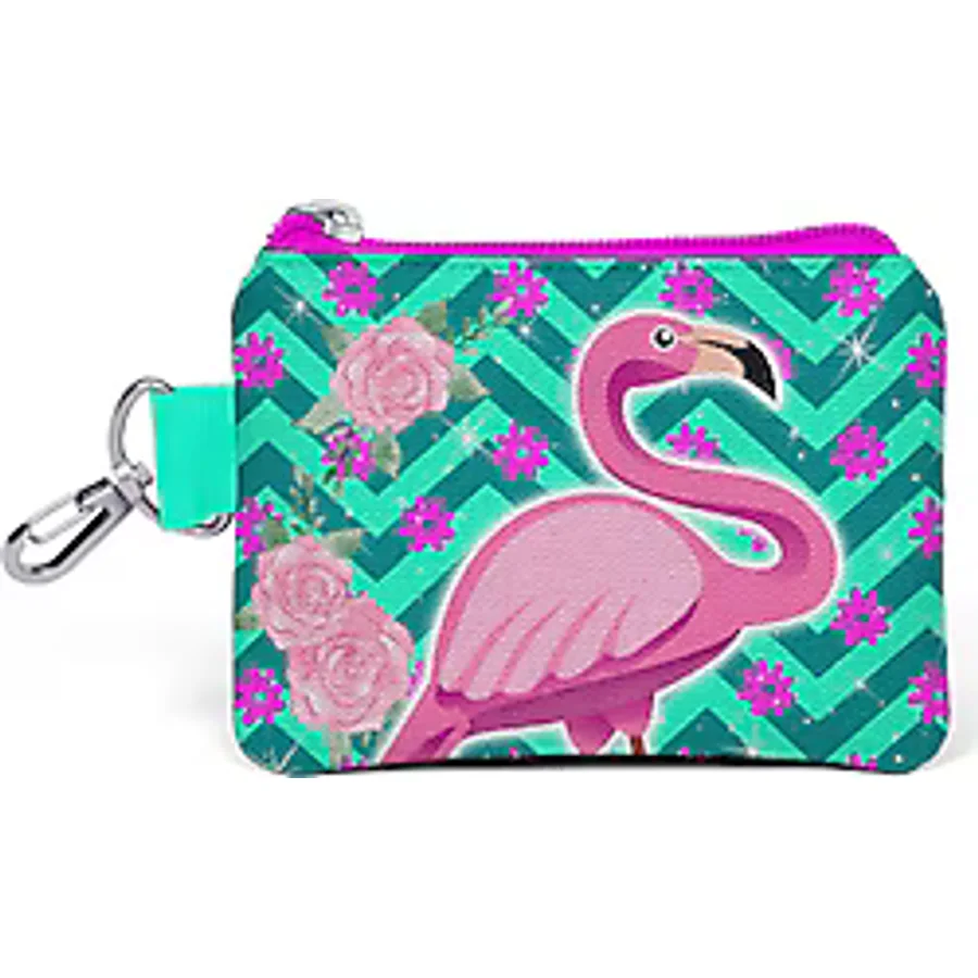 Coral High Kids Su Yeşili Pembe Flamingo Desenli Bozuk Para Çantası 21757