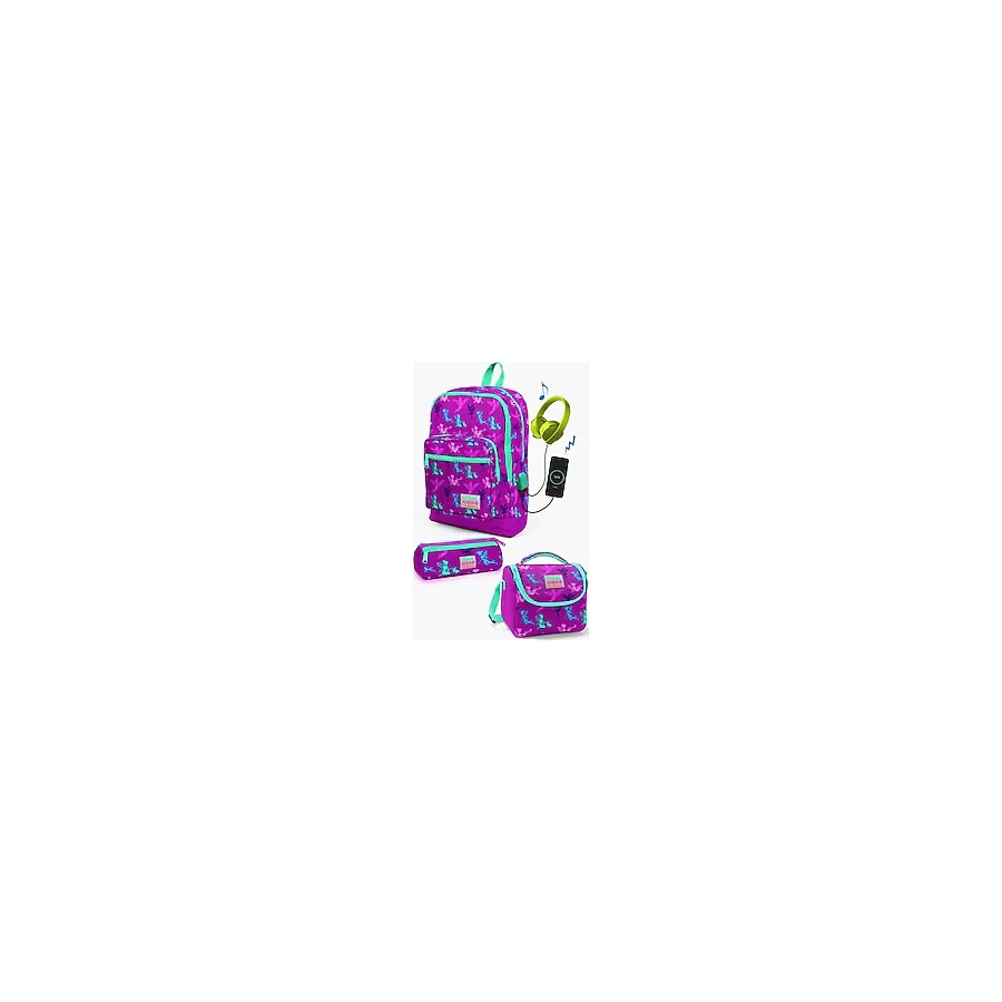 Coral High SET0123274 Peri Desenli USB AUX Çıkışlı 3'lü Okul Çanta Seti