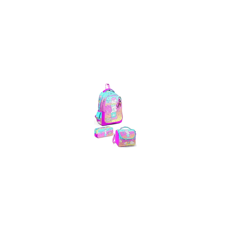 Coral High SET0123648 Renkli Dondurmalı Kedi Desenli 3'lü Okul Çanta Seti