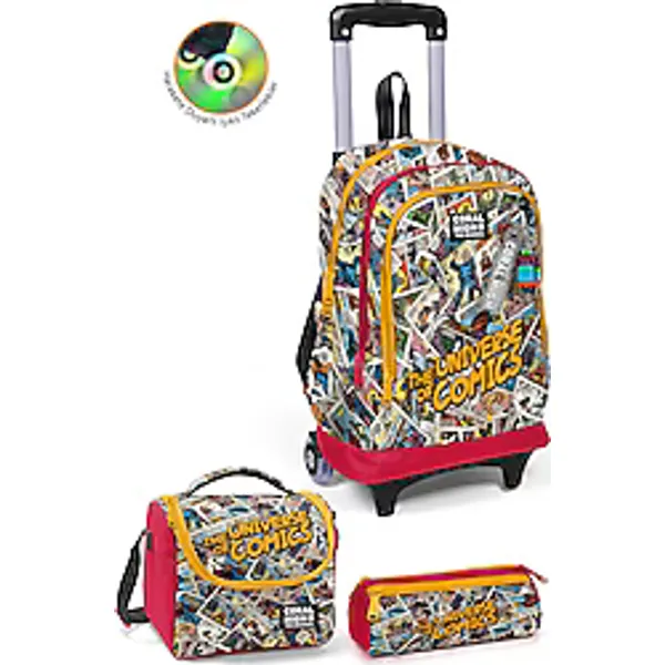Coral High SET0134015 Çizgi Roman Desenli Çekçekli 3'lü Okul Çanta Seti