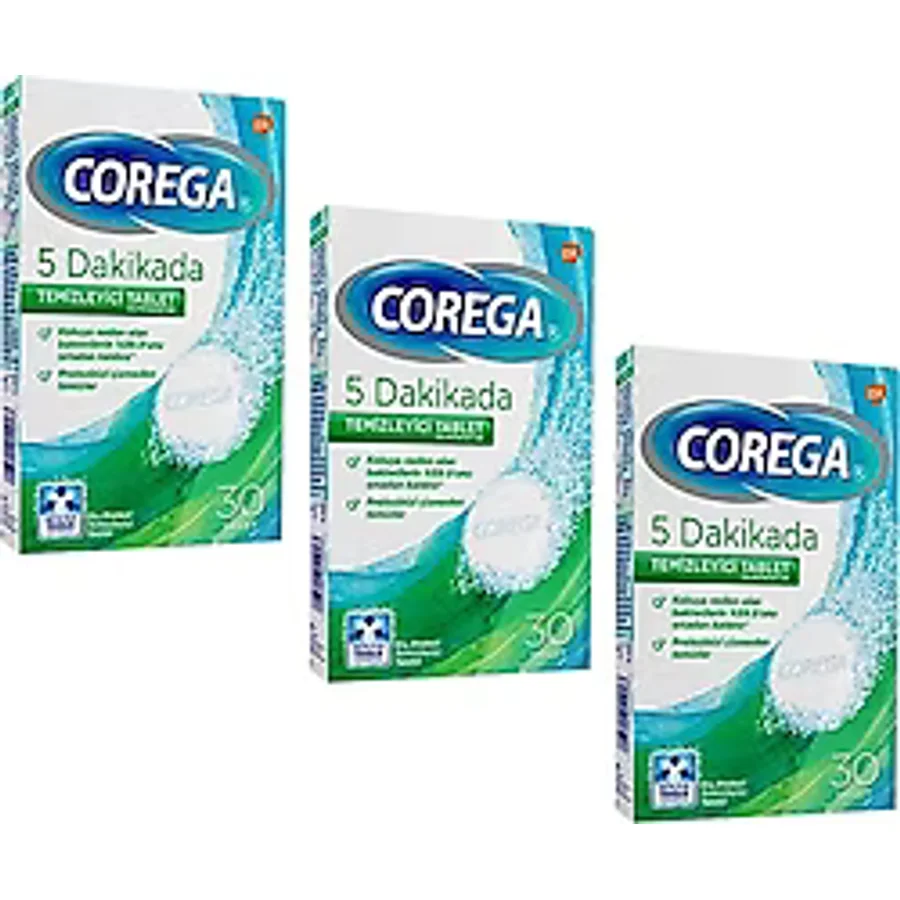 Corega 3 Dakikada 30'lu 3 Adet Protez Temizleme Tableti
