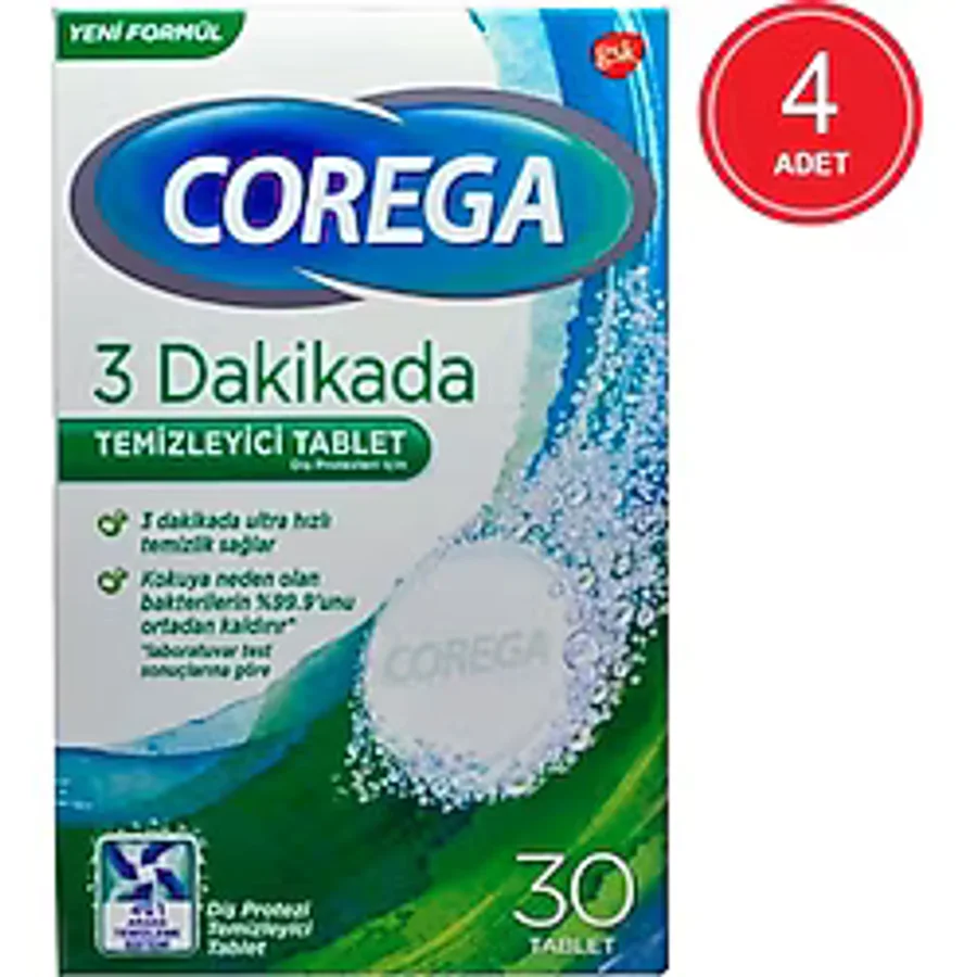 Corega 3 Dakikada Protez Temizleyici Tablet 30 'lu x 4 Paket