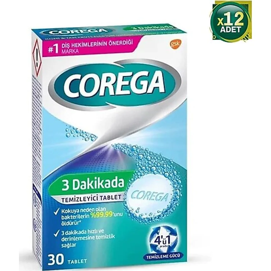 Corega 3 Dakikada Temizleyici 30 Tablet 12 Adet