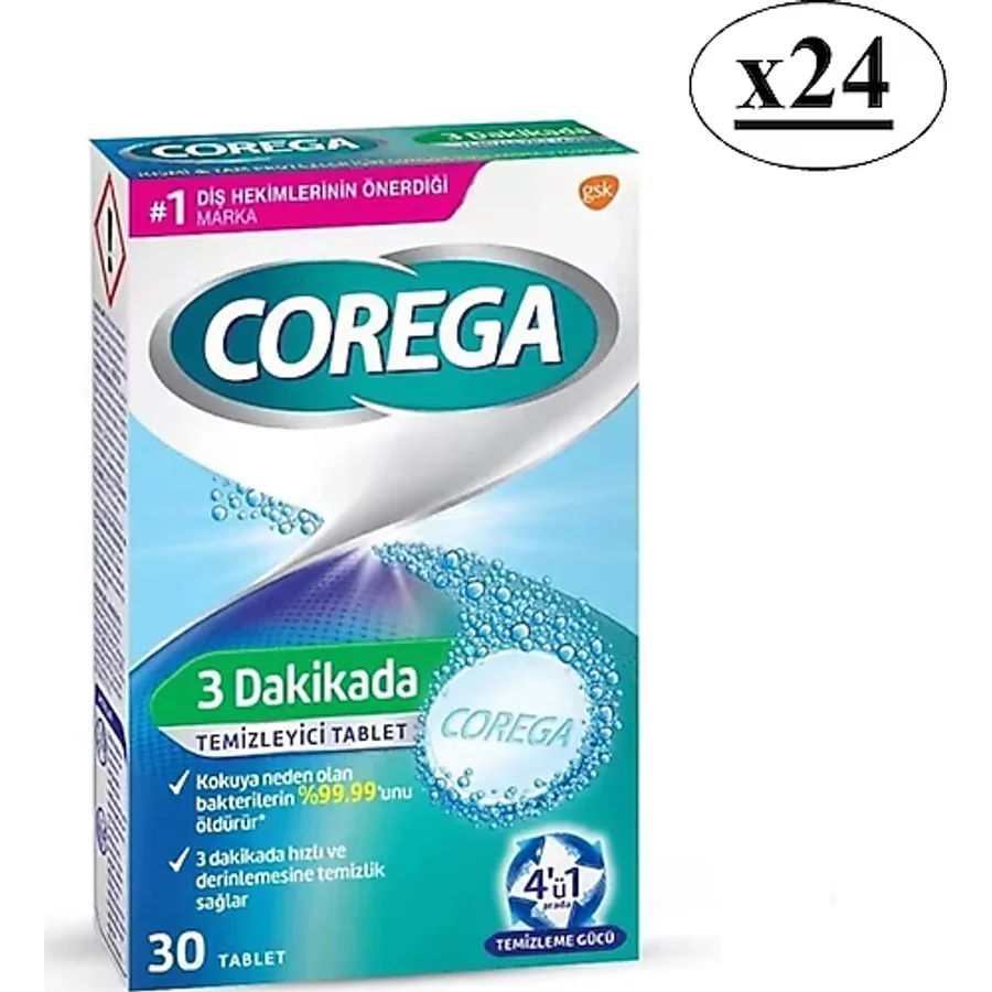 Corega 3 Dakikada Temizleyici 30 Tablet 24 Adet