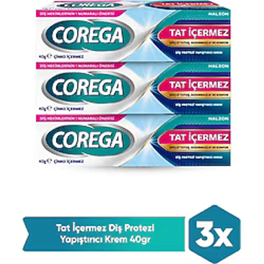 Corega 3 Yönlü Tutuş Tat İçermez Protez Yapıştırıcı Krem 3 x 40 G